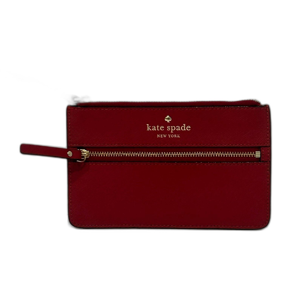 Kate Spade Wristlet Women’s Color Red Mikas Pond Bee Leather Zip-Top Closure